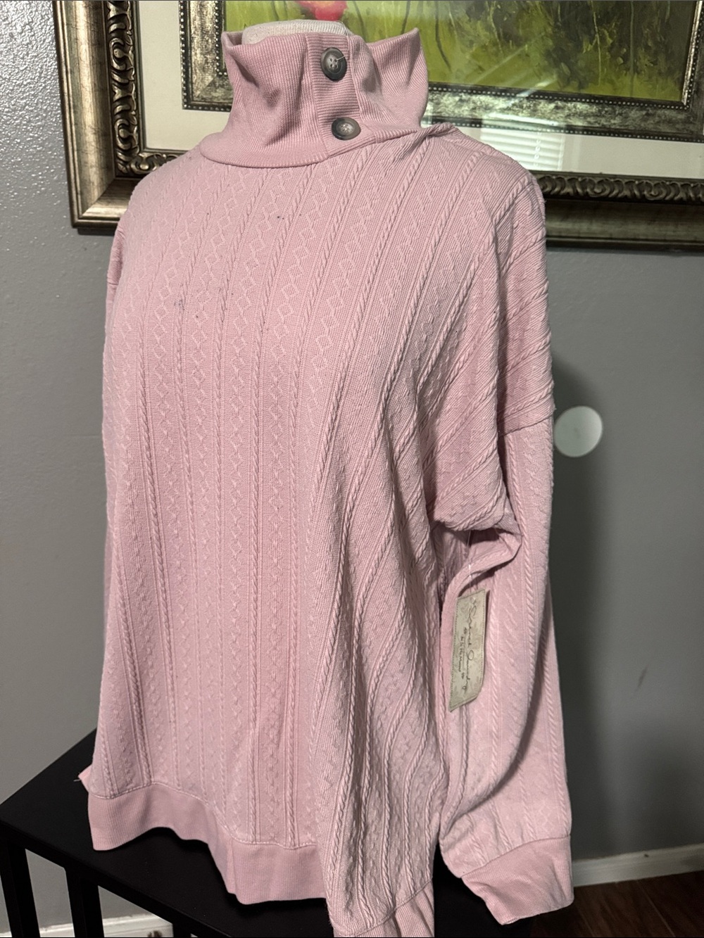 French Laundry Soft Pink Buttoned Turtleneck Sweater